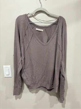 We The Free Waffle Knit V-Neck Sweater in Brown